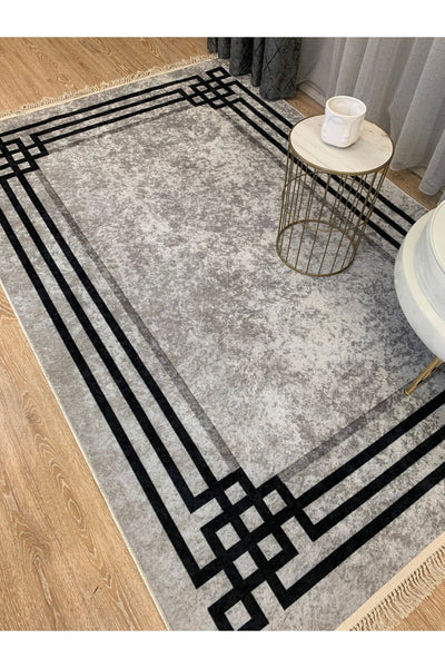 Geometric Gradient Chenille-Look Latex Non-Slip Backing Stain-Resistant Fringed Rug