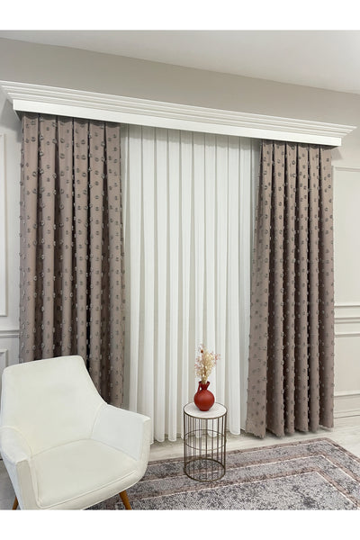 Blue Children's Room Pompom Puffy Blackout Curtain 1/3 Dense Pleating