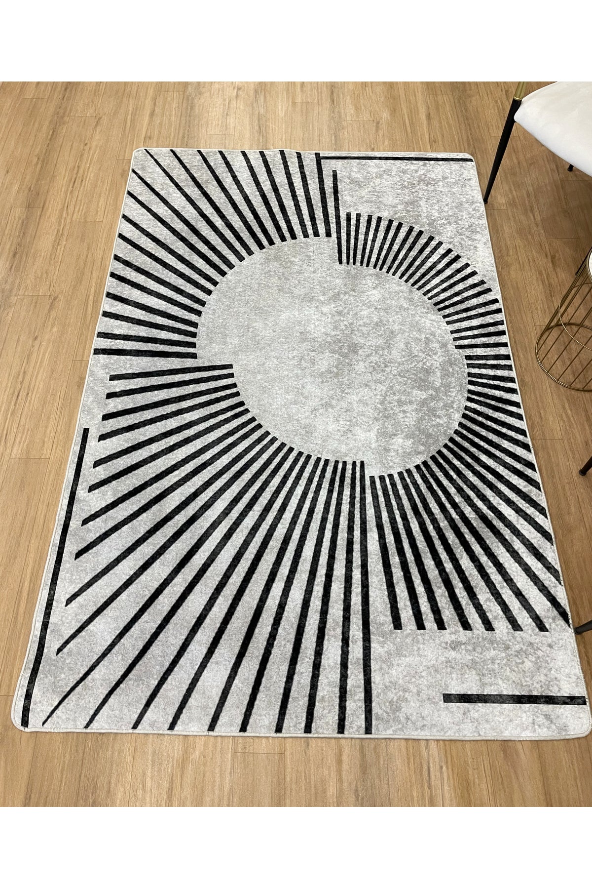 Geometrik Desenli Lateks Taban Halı - Gri - Kahverengi
