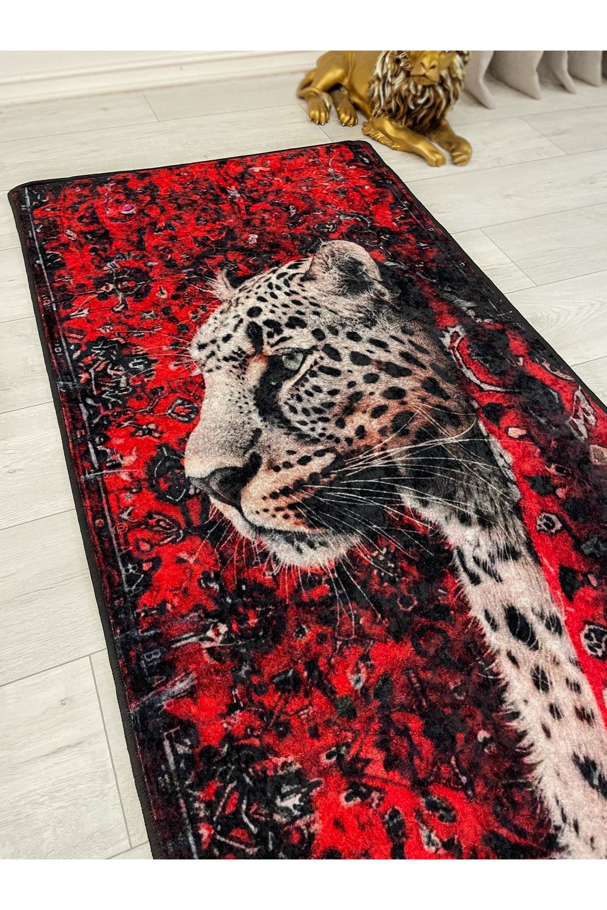 Leopard Pattern Red Decorative Latex Rug
