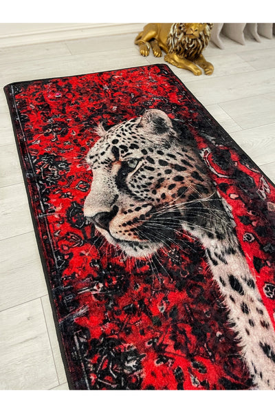 Leopard Pattern Red Decorative Latex Rug