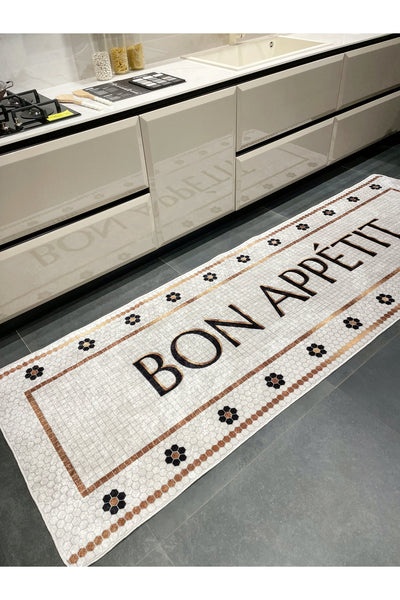 Bon Appetit Honeycomb Ecru Kitchen Runner Rug