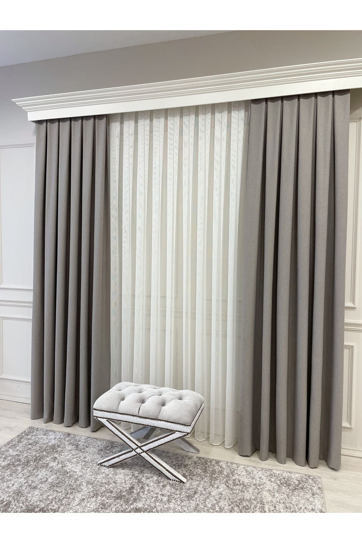 Heathered Milky Brown Linen-Look 1/3 Dense Pleated Blackout Curtain