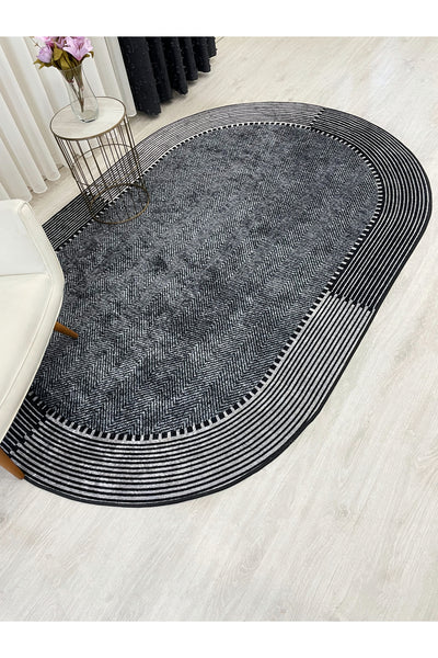 GRAY-NAVY Jute Sisal Look Non-Slip Base Rug