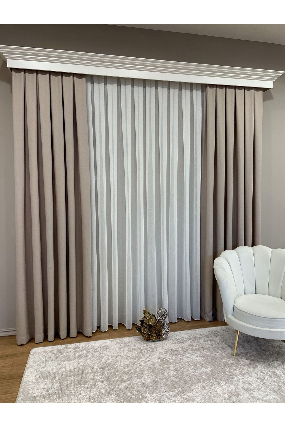 Heathered Milky Brown Linen-Look 1/3 Dense Pleated Blackout Curtain