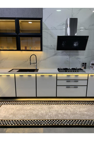 Rosen Model Checkered Non-Slip Base Kitchen Rug - Gray-Burgundy