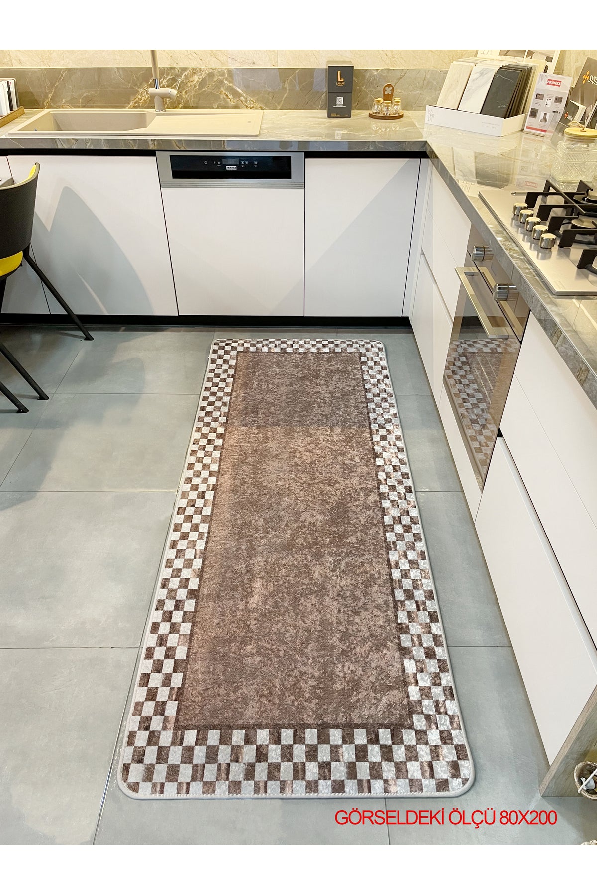 Checkered Non-Slip Base Washable Kitchen Runner Rug