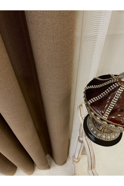 Stone Grey 1/3 Tight Pleat Linen-Look Blackout Curtain