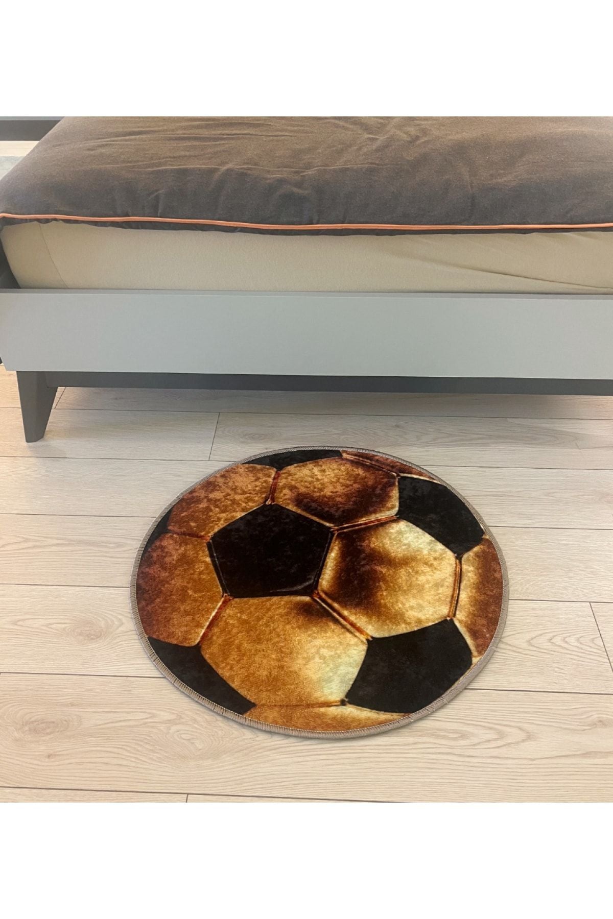 Football Pattern Washable Round Kids & Youth Rug - Gold