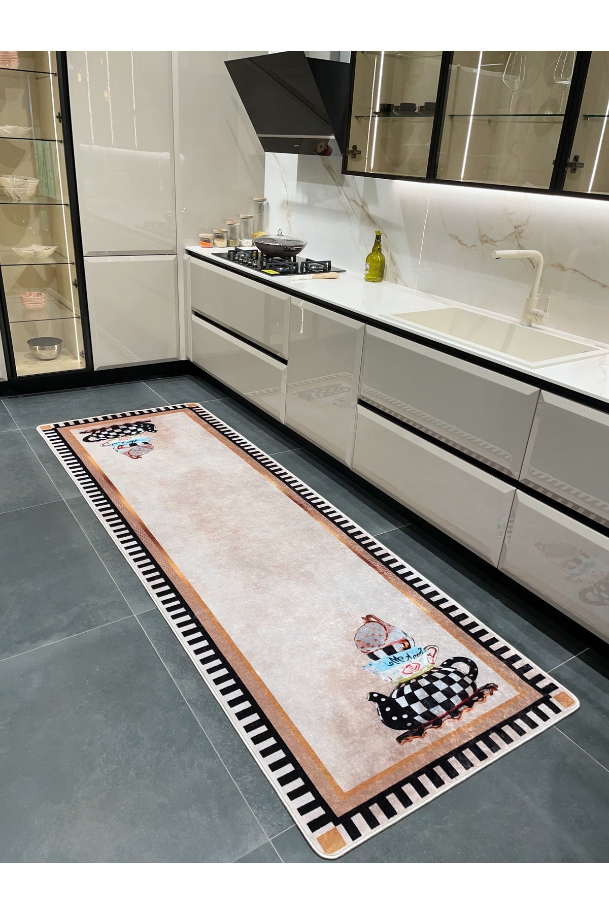 Kitchen Themed Latex Leather Base Kitchen Rug