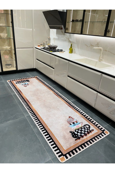 Kitchen Themed Latex Leather Base Kitchen Rug