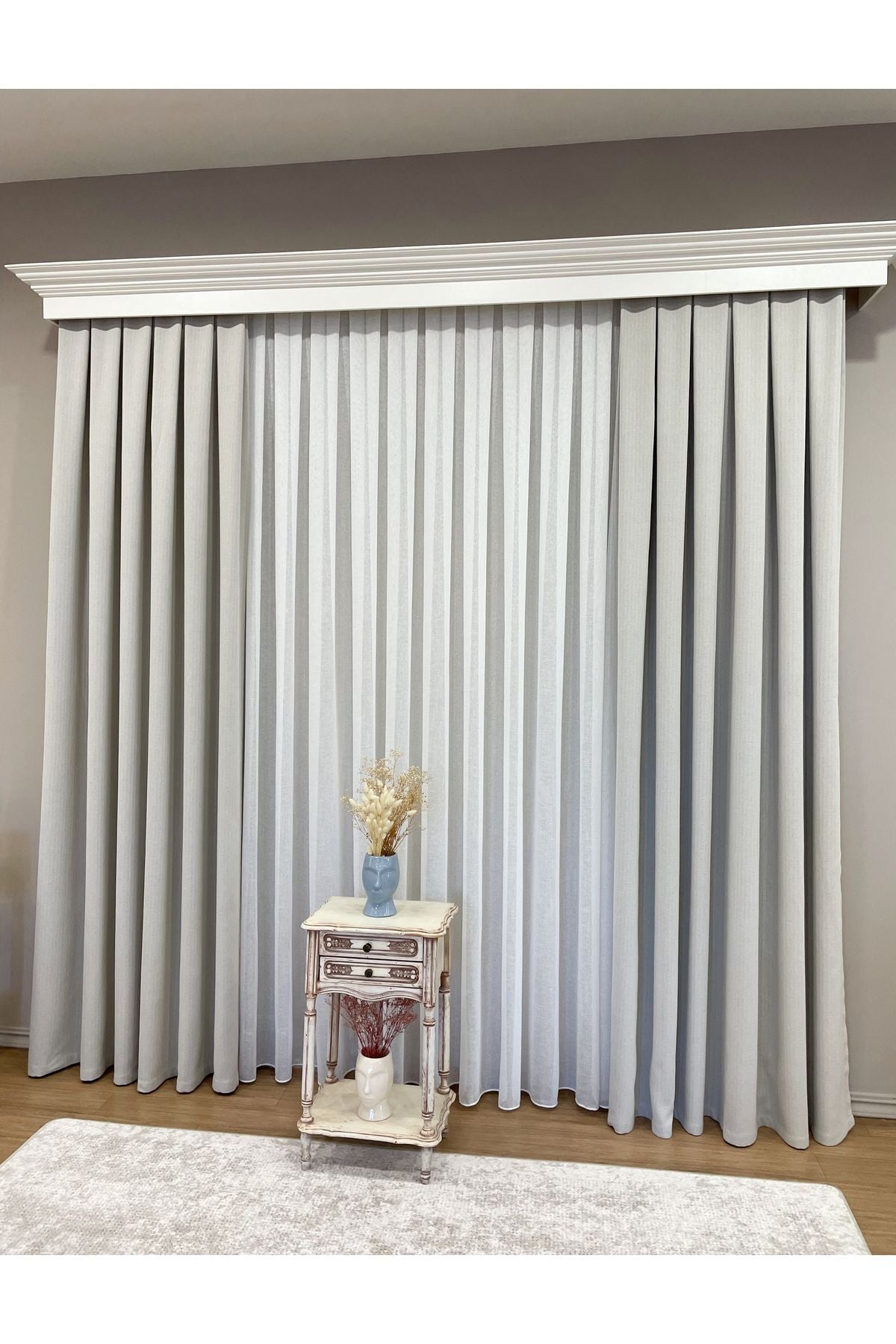 Stone Grey 1/3 Tight Pleat Linen-Look Blackout Curtain