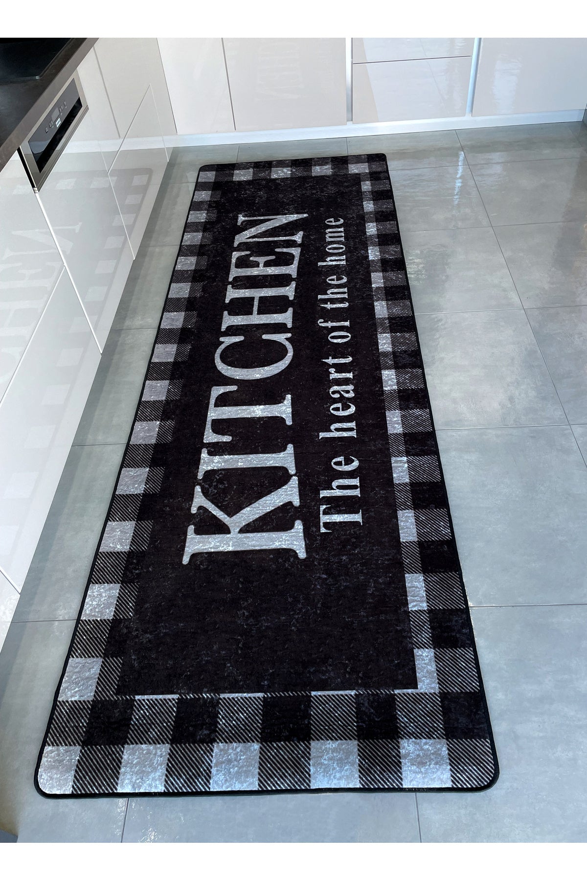 Beige Black Kitchen Latex Leather Base Kitchen Rug