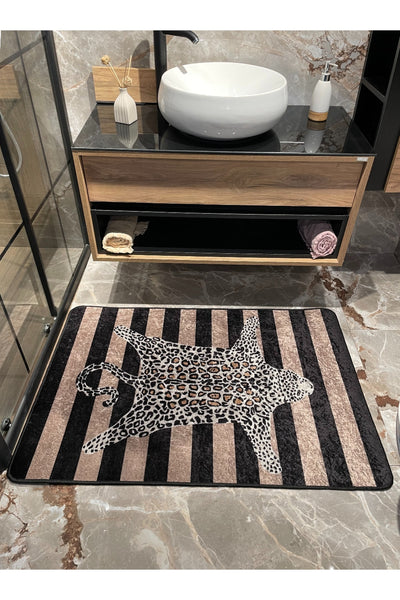 Leopard Pattern Striped Single Bath Mat - Beige-Brown Size (80x120)