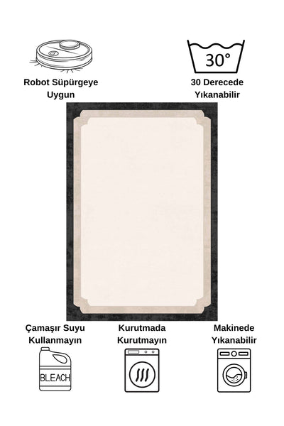 BEIGE-BLACK Framed Border Modern Pattern Latex Base Rug