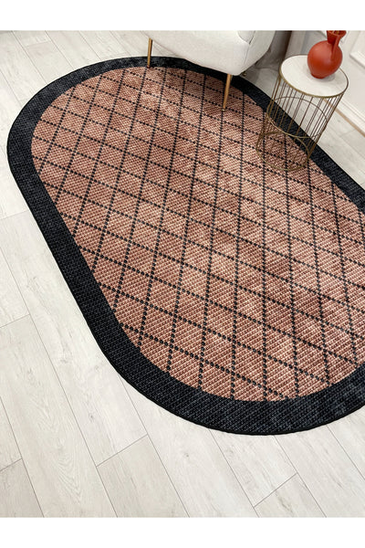 GREEN-BROWN Jute Sisal Look Bordered Non-Slip Base Runner Rug