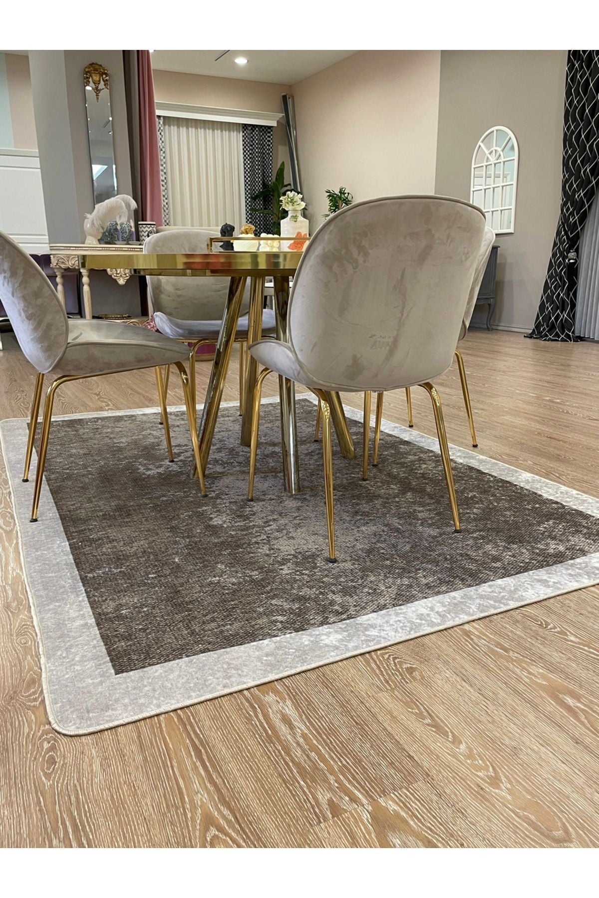Jute-Look Washable Non-Slip Base Living Room Rug Kitchen Rug Hallway Rug - Brown - Beige