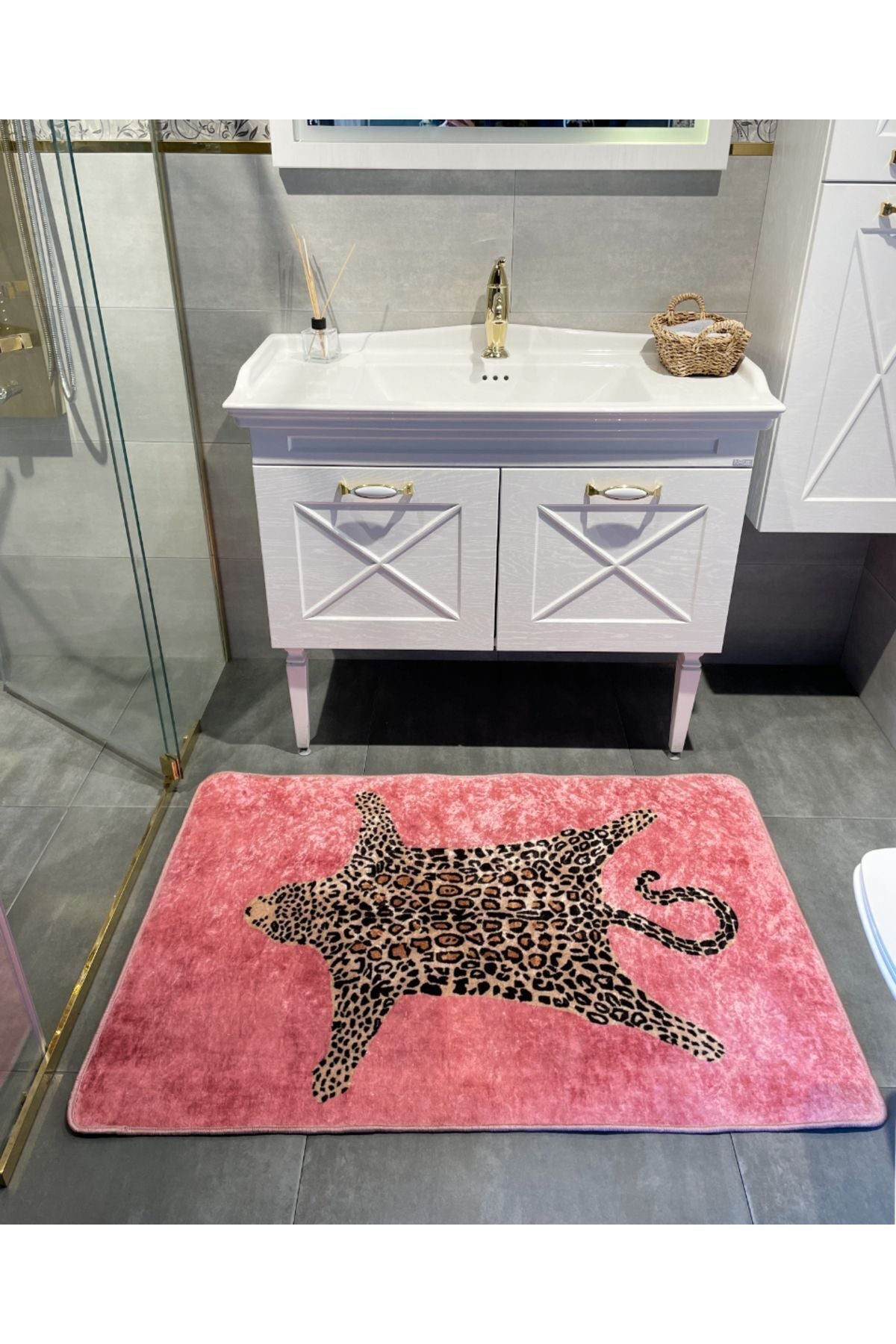 Leopard Pattern Washable 60x100 Single Bath Mat - Purple