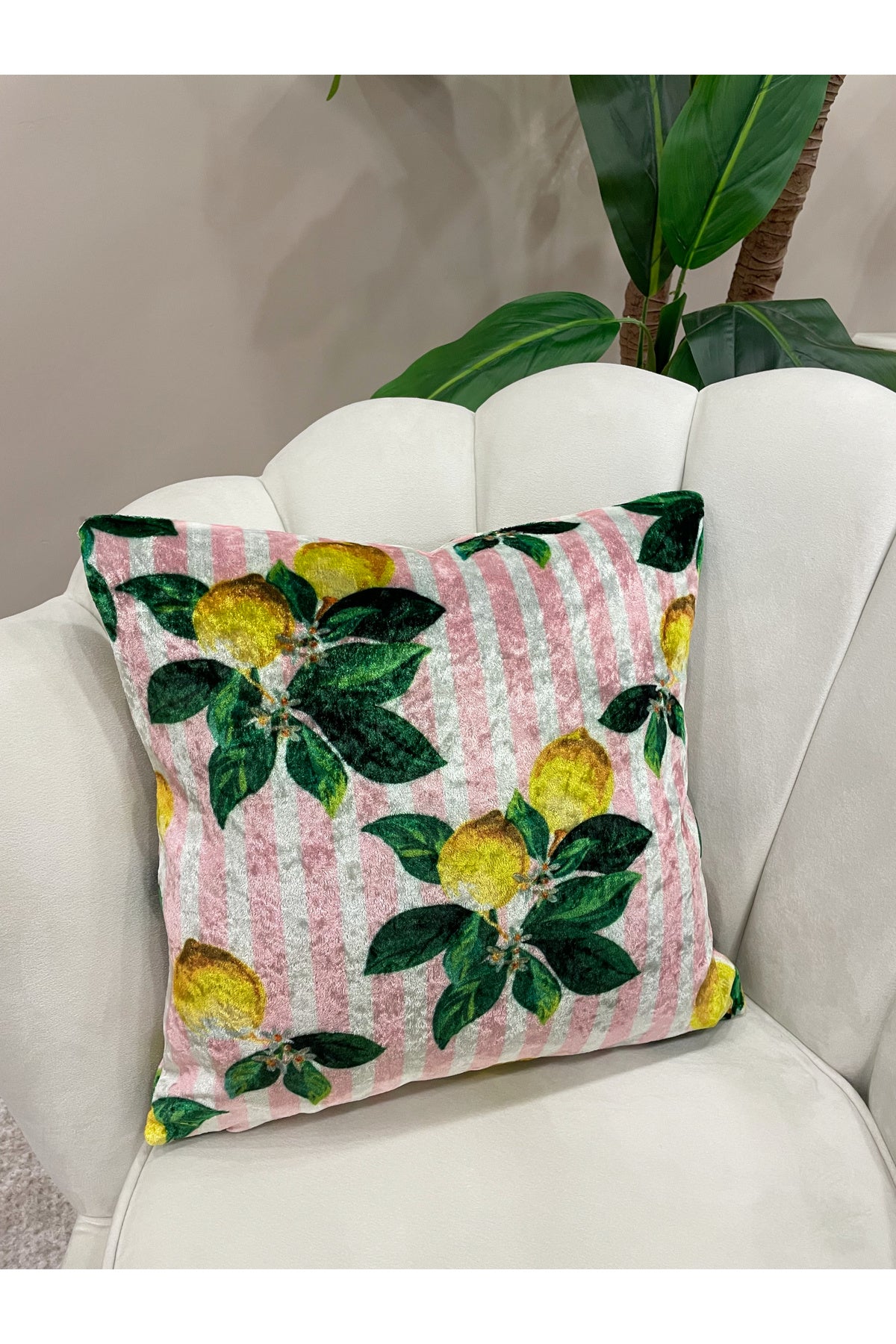 Set of 2 Lemon Pattern Velvet Cushion Pillow Cover (Pink)