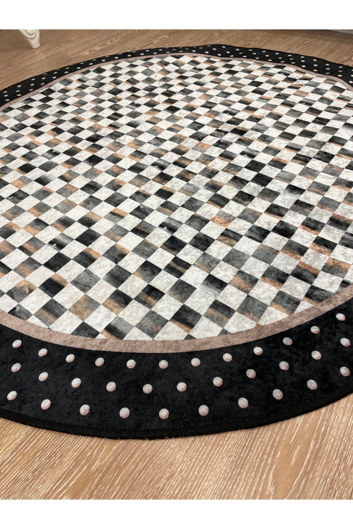 Robert Diamond Pattern Fringeless Round Rug - Brown