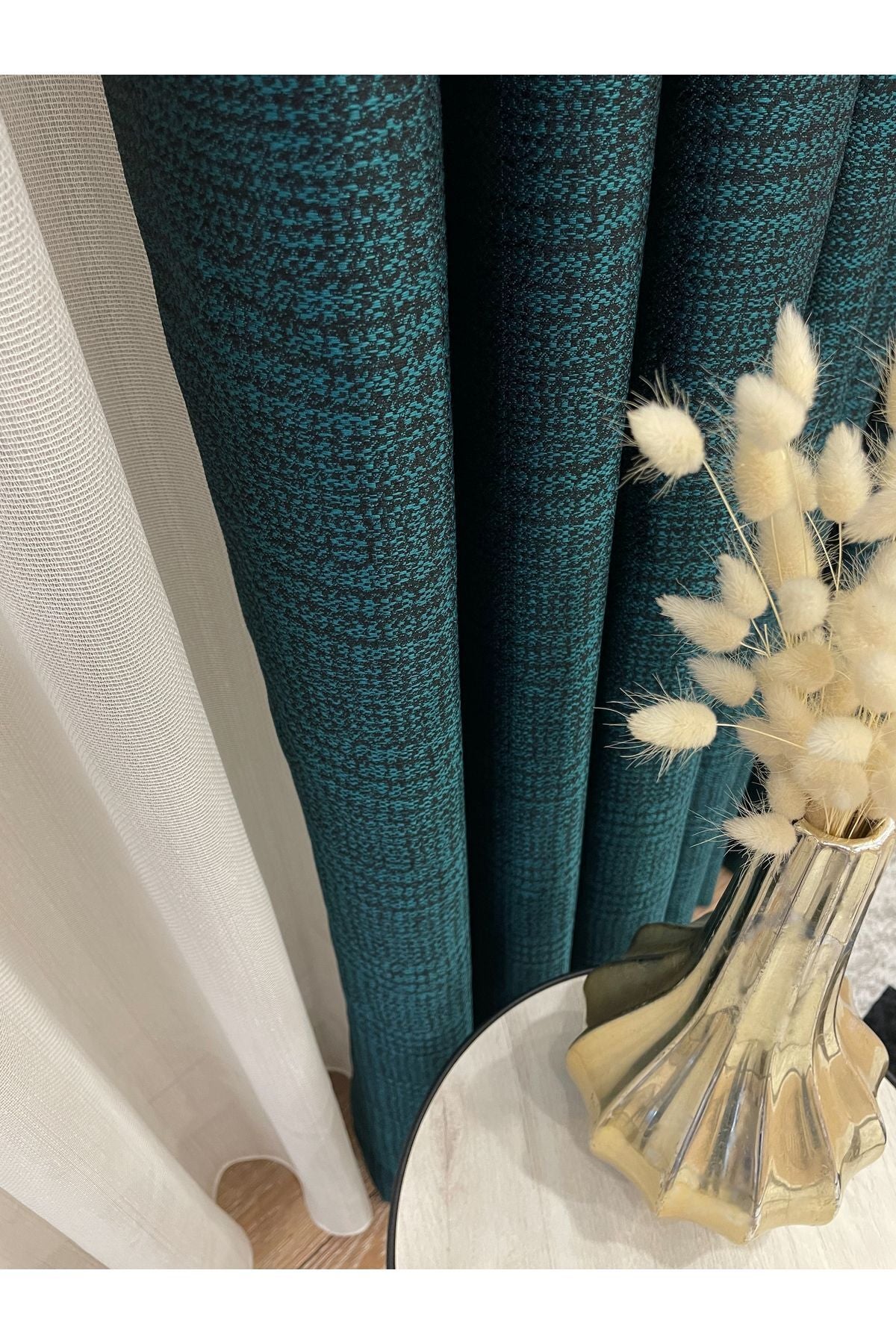 Panel Pattern Jacquard 1/3 Dense Pleat Blackout Curtain - Bottom: Mustard-Navy / Top: Gray
