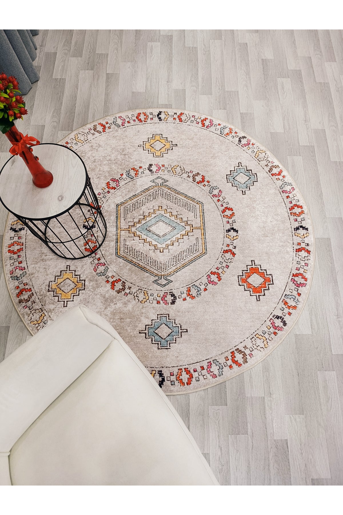 BEIGE Ethnic Kilim Pattern Non-Slip Base Rug