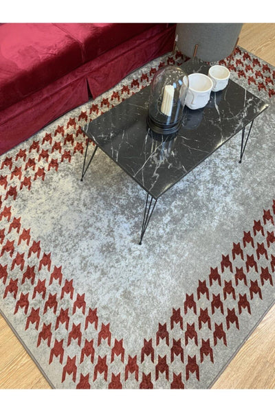 Kruse Kaz Ayağı Desen Saçaksız Lateks Deri Taban Su Geçirmez Leke Tutmaz Halı