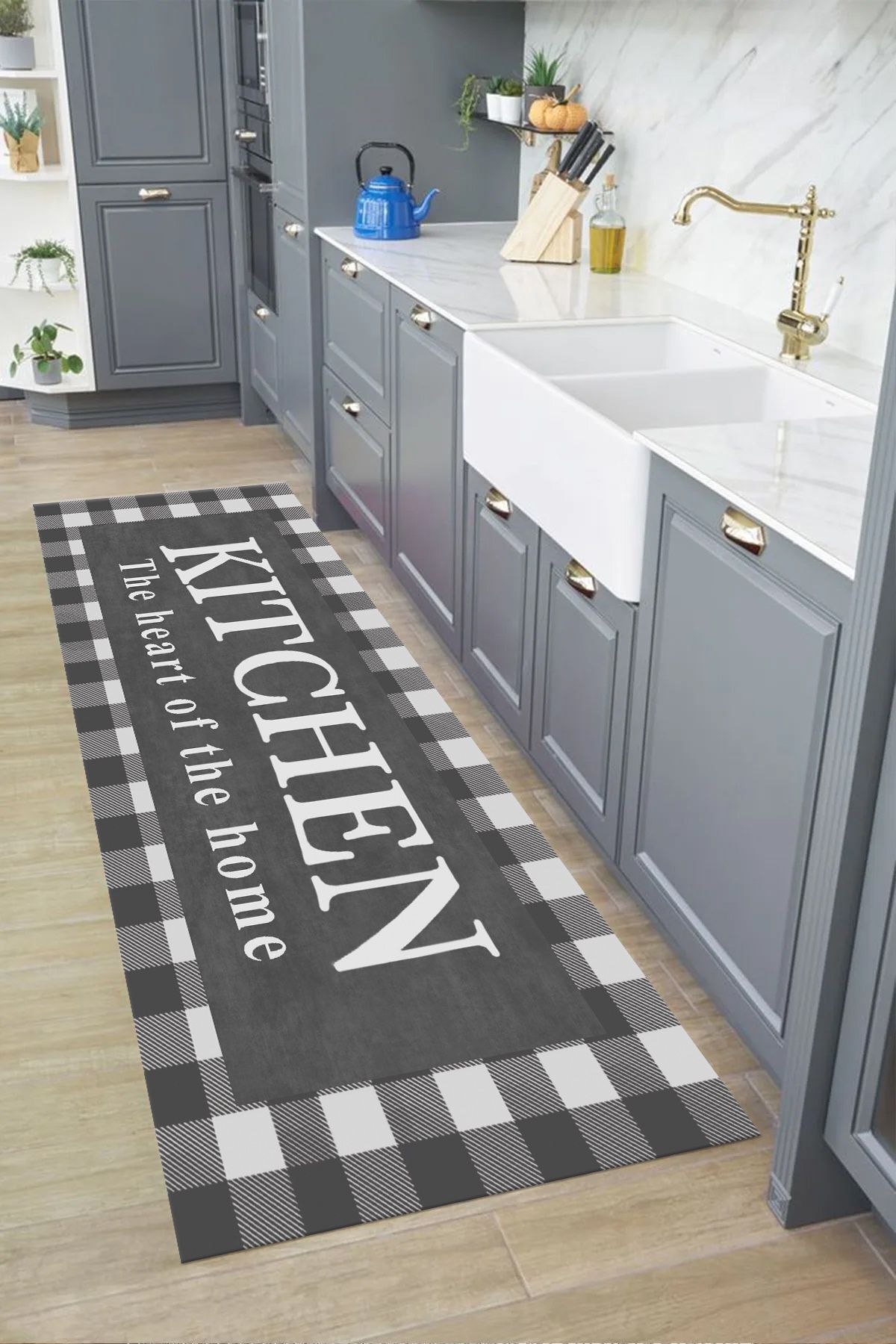 Beige Black Kitchen Latex Leather Base Kitchen Rug