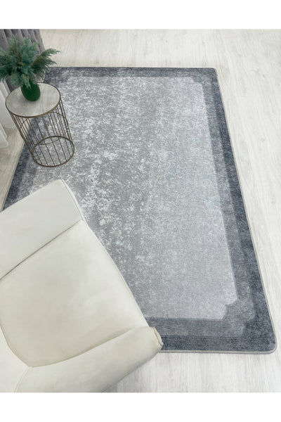 BEIGE-BLACK Framed Border Modern Pattern Latex Base Rug