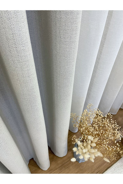 Stone Grey 1/3 Tight Pleat Linen-Look Blackout Curtain