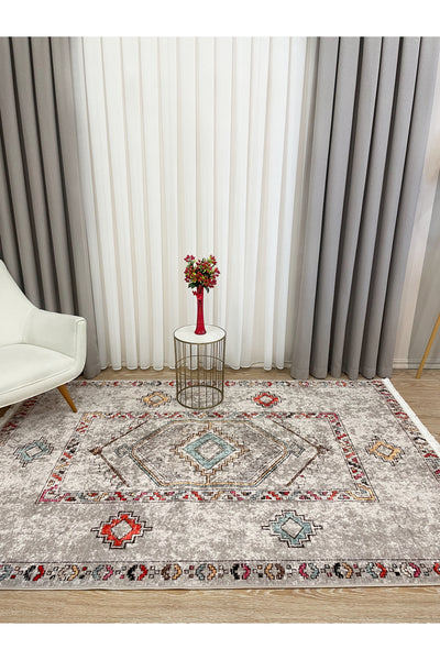 BEIGE Ethnic Kilim Pattern Runner Non-Slip Base Rug