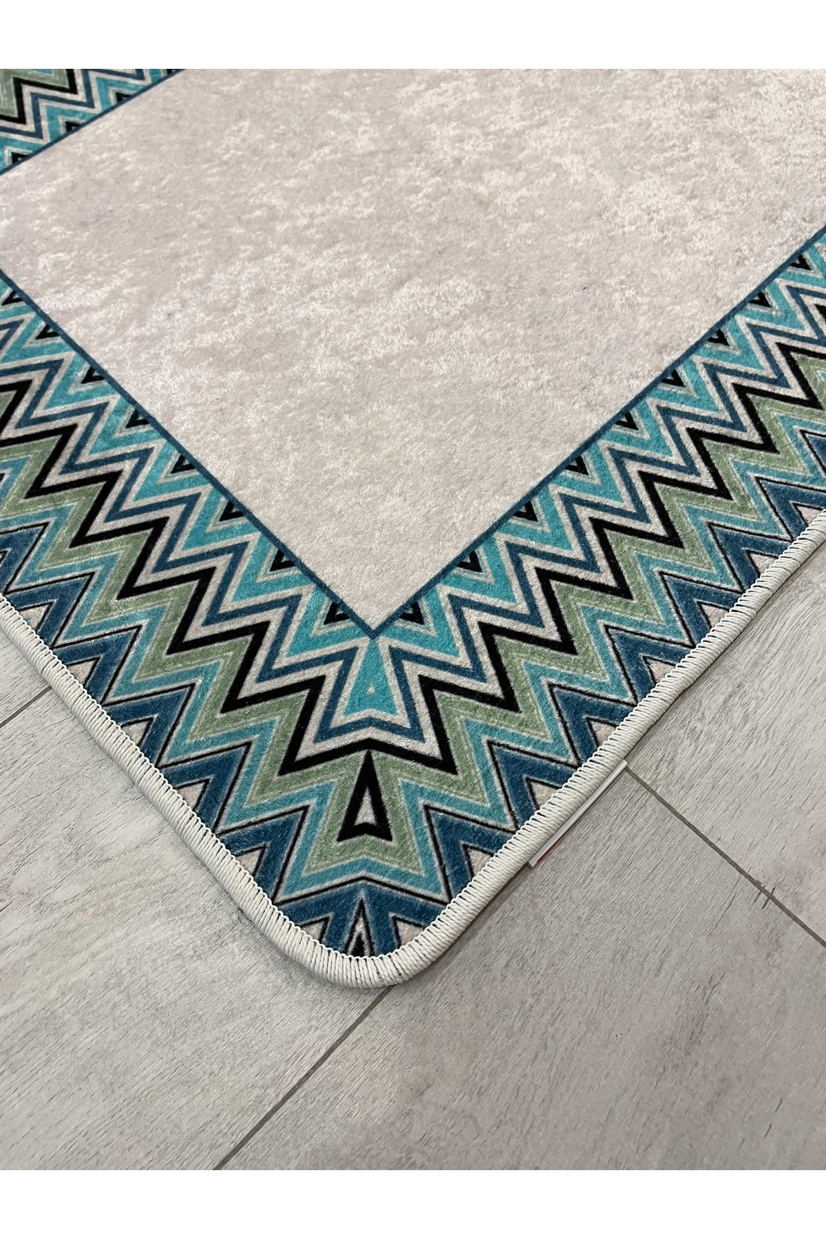 Mint Green - Zigzag Patterned Leather Base 2-Piece Bath Mat Set (60x100 - 60x50)