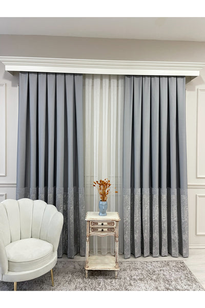 Gray Shawl Pattern 1/3 TIGHT PLEAT Jacquard Woven Blackout Curtain
