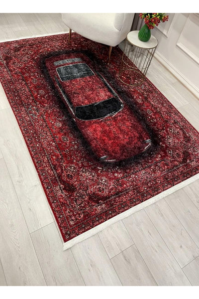 Vintage Car Pattern Latex Base Rug