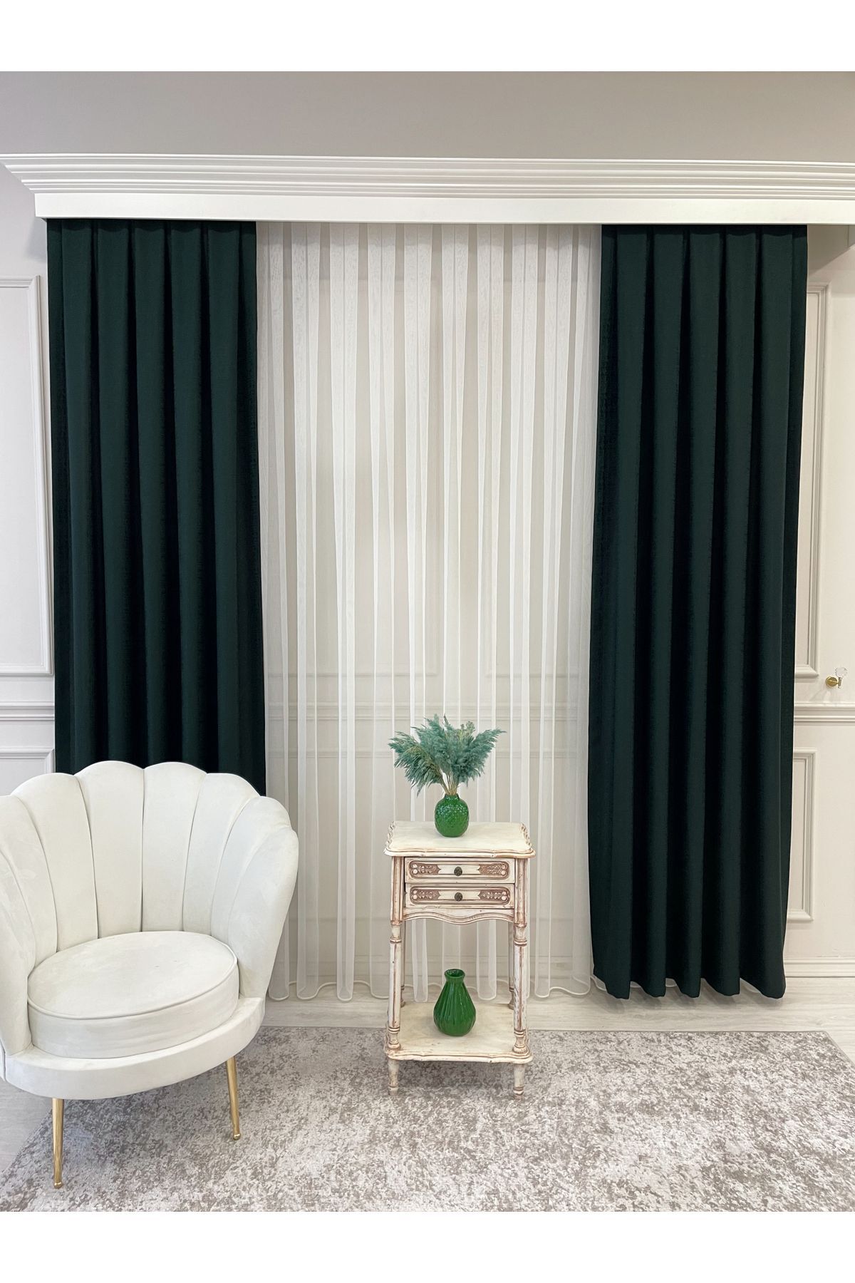 Dark Green - Jacquard Self-Patterned 1/2.5 Pleated Blackout Curtain