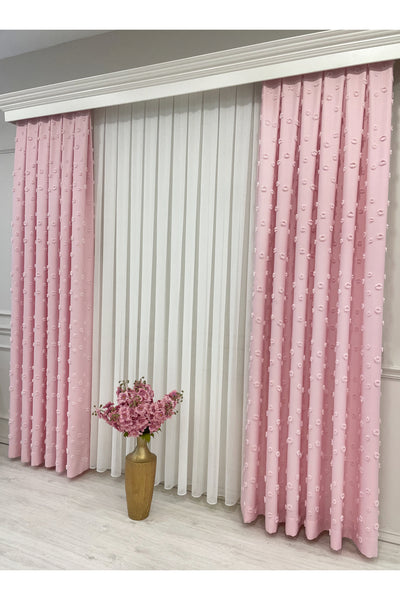 Blue Children's Room Pompom Puffy Blackout Curtain 1/3 Dense Pleating