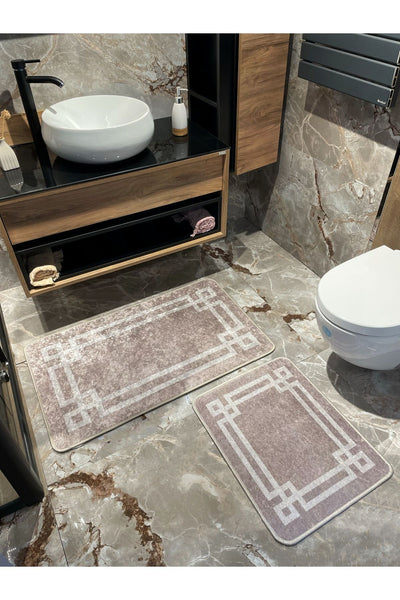 Latex Base (60X100 - 60X50) Double Bath Mat Set - MINK BROWN