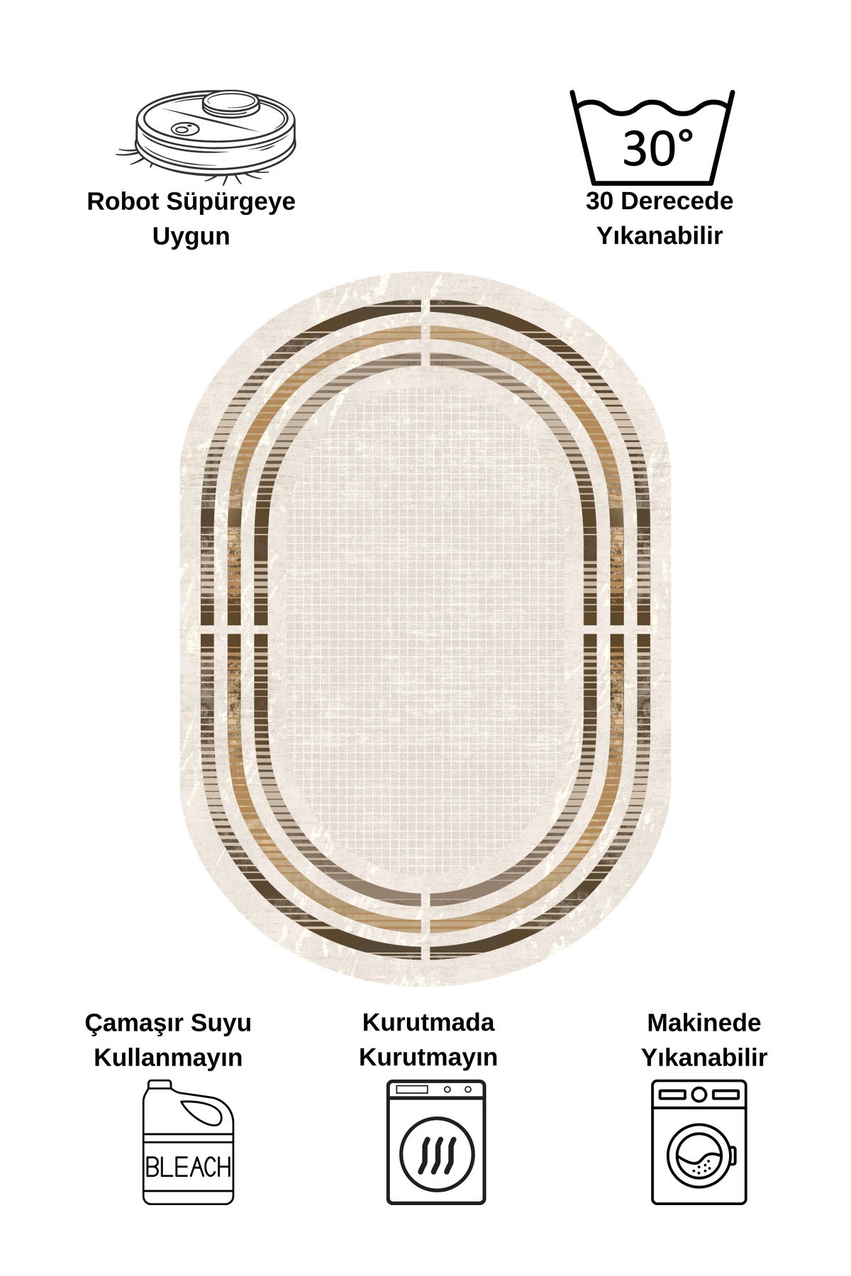 BEIGE Striped Bordered Non-Slip Base Framed Rug