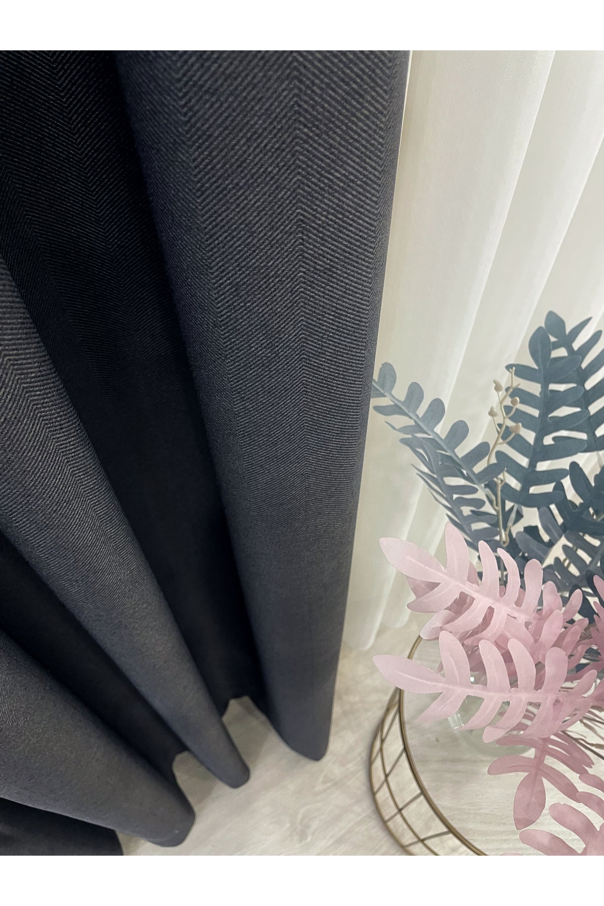 Heathered Milky Brown Linen-Look 1/3 Dense Pleated Blackout Curtain