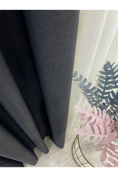 Heathered Milky Brown Linen-Look 1/3 Dense Pleated Blackout Curtain