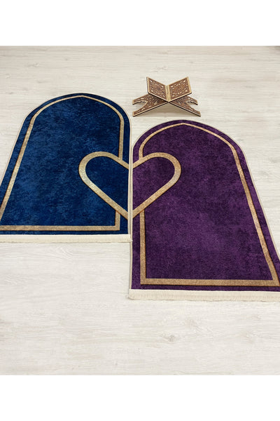 2-Piece Double Prayer Rug Set Size 75x125 BLACK - PURPLE
