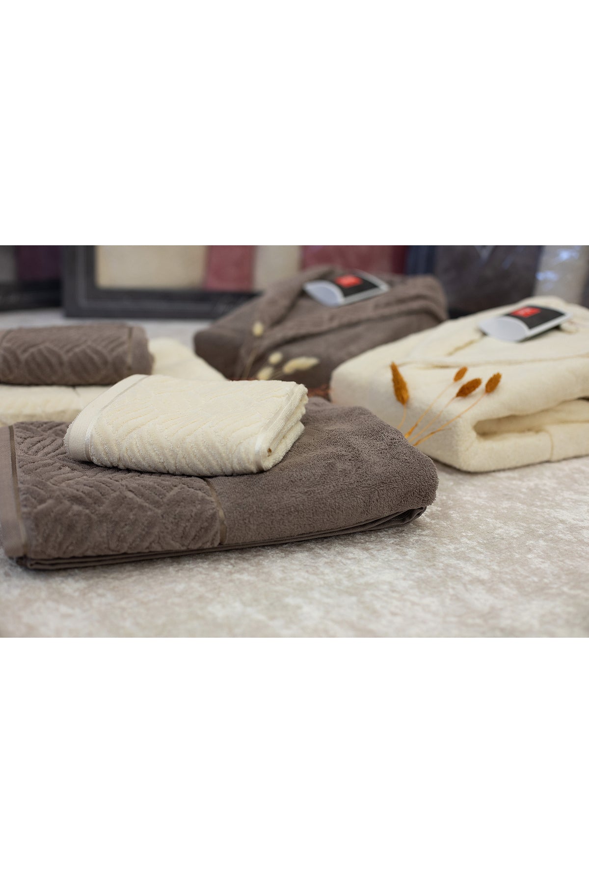 6-Piece Gray - Salmon Family Bathrobe Set