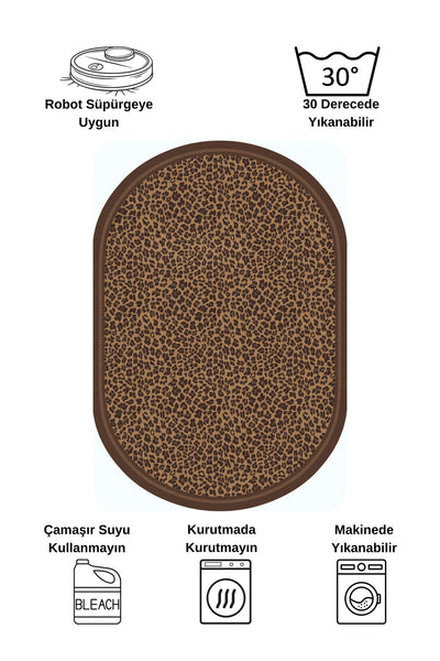 Leopard Pattern Oval Latex Leather Rug