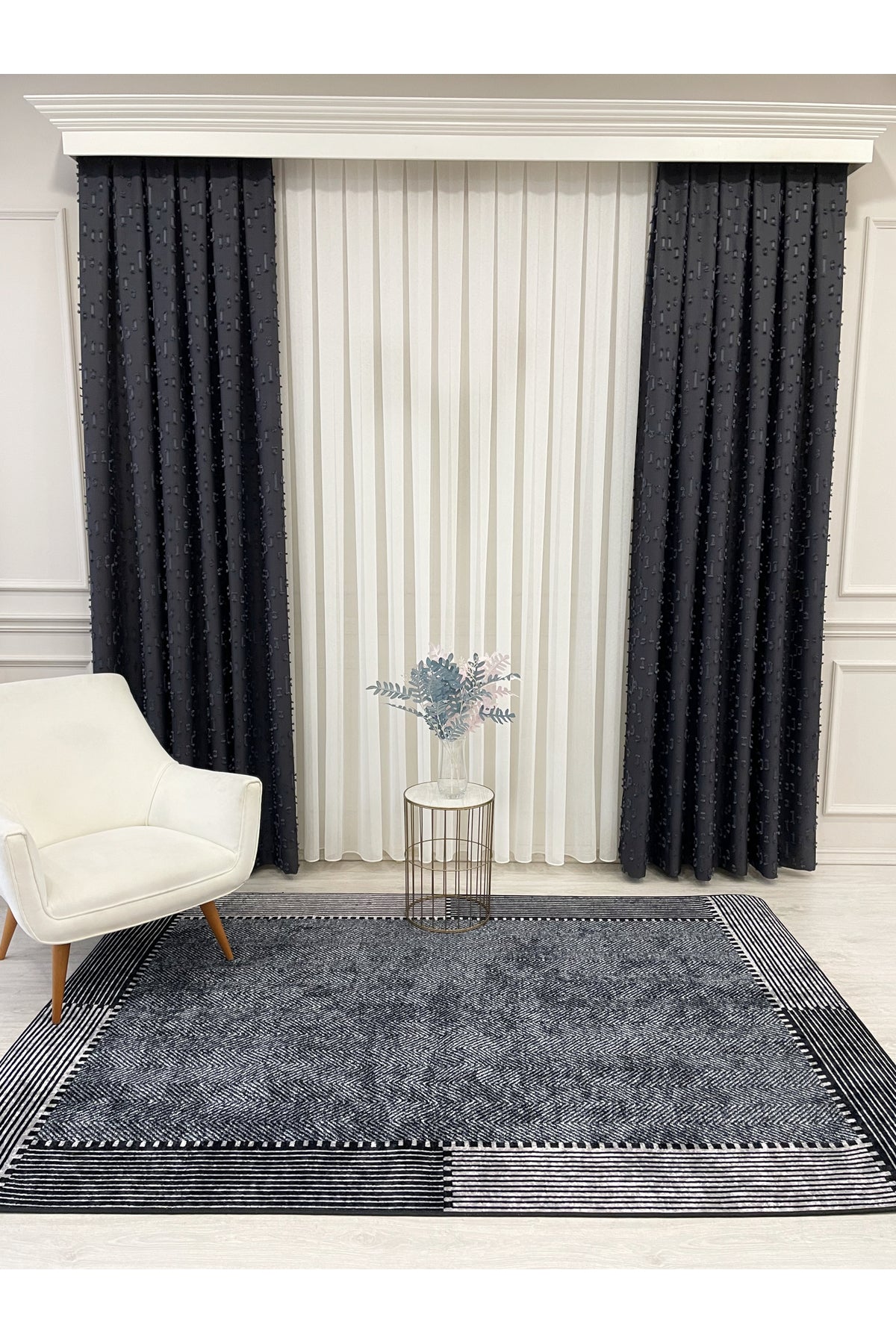 GRAY-BLACK Jute Sisal Look Non-Slip Base Runner Rug