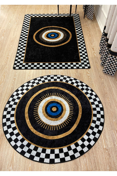 Checkered Pattern Leather Base Decorative Rug