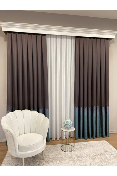 Brown Gold - Damask Patterned 1/3 Dense Pleated Blackout Curtain