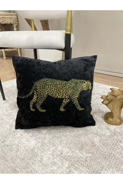 Leopar Desen Kadife Kırlent Yastık Kılıfı ( GRİ)