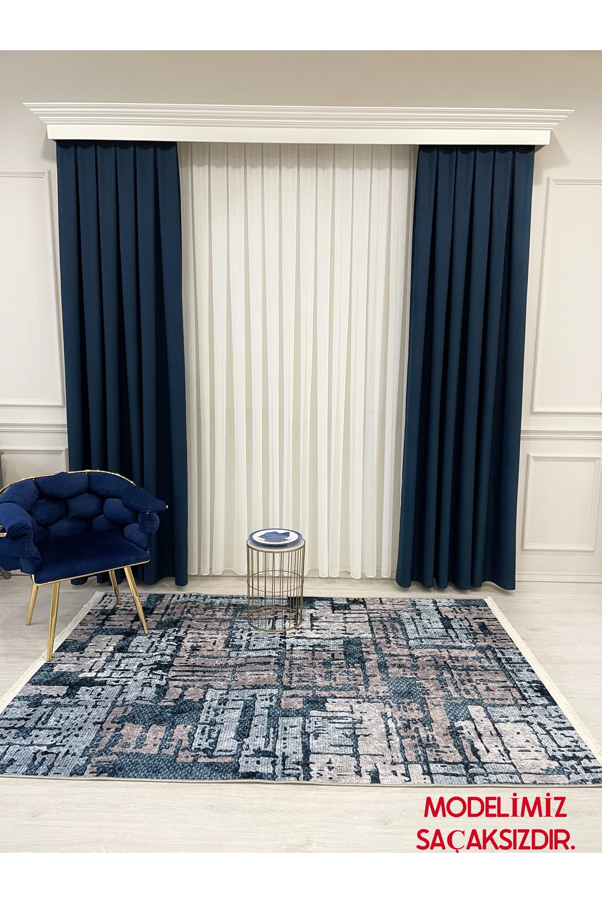 Beige-Blue Abstract Textured Look Latex Leather Base Rug