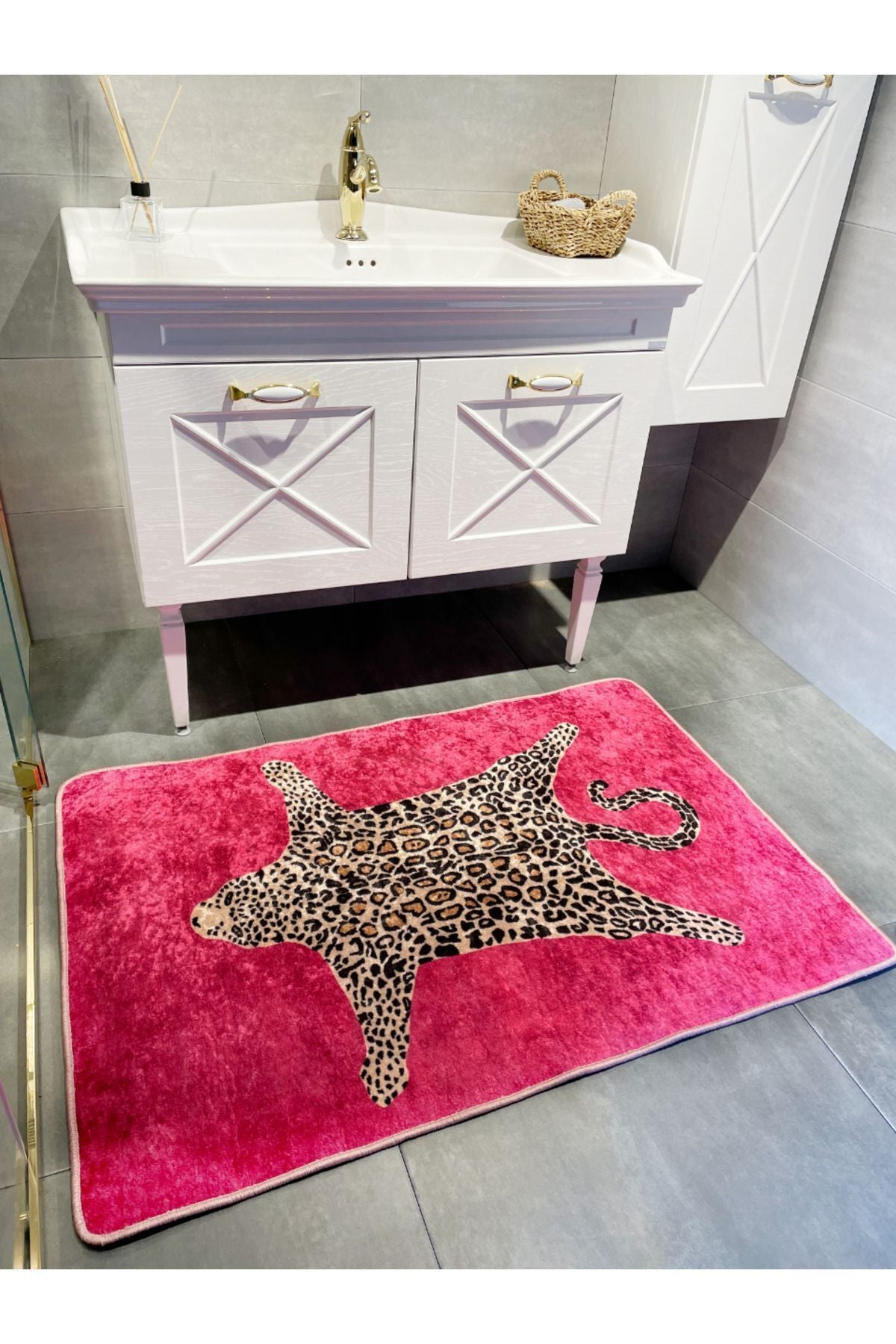 Leopard Pattern Washable 80x120 Single Bath Mat - Black