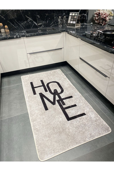 Home Yazılı Düz Mutfak Halısı - SİYAH